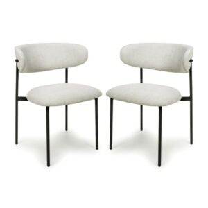 Mestre Natural Fabric Dining Chairs With Black Legs In Pair