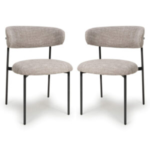 Mestre Oatmeal Fabric Dining Chairs With Black Legs In Pair