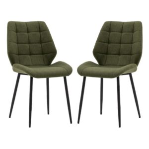 Minford Bottle Green Fabric Dining Chairs With Black Legs In Pair