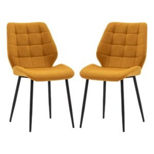 Minford Saffron Fabric Dining Chairs With Black Legs In Pair