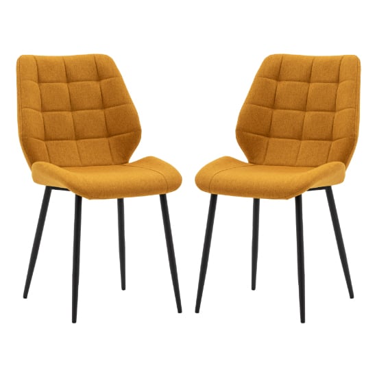 Minford Saffron Fabric Dining Chairs With Black Legs In Pair