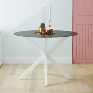 Modena Black Glass Dining Table With White Metal Frame