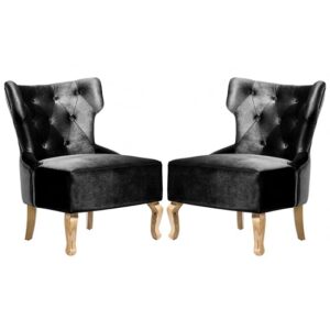 Narvel Black Velvet Dining Chairs With Wooden Legs In Pair