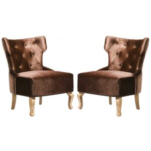 Narvel Brown Velvet Dining Chairs With Wooden Legs In Pair