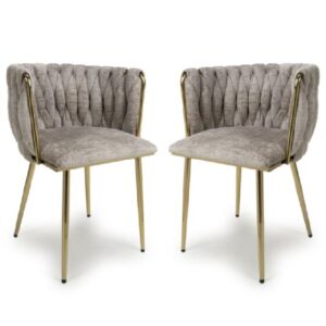 Oaklyn Mink Velvet Dining Chairs With Gold Legs In Pair