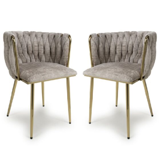 Oaklyn Mink Velvet Dining Chairs With Gold Legs In Pair