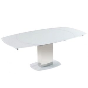 Oakmere White Glass Extending Dining Table With Steel Base