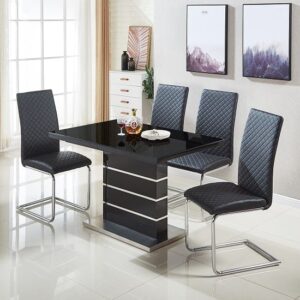 Parini Extending Black Gloss Dining Table 4 Ronn Black Chairs