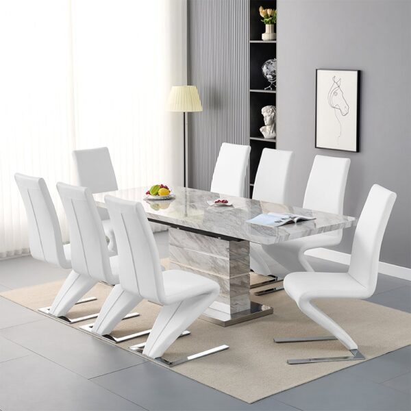 Parini Large Extending Magnesia Dining Table 8 Demi White Chairs