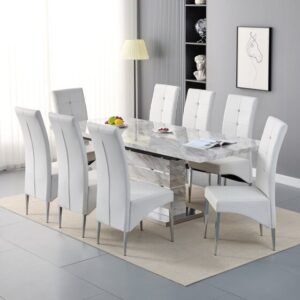 Parini Large Extending Magnesia Dining Table 8 Vesta White Chairs