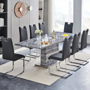 Parini Large Extending Melange Dining Table 8 Petra Black Chairs