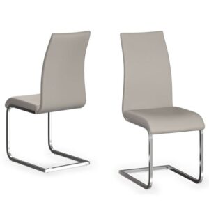 Parkend Cream Leather Dining Chairs With Chrome Legs In Pair