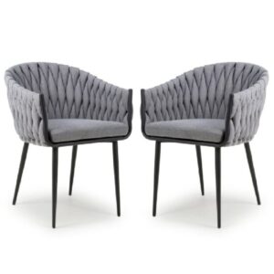 Pearl Grey Fabric Dining Chairs With Black Legs In Pair