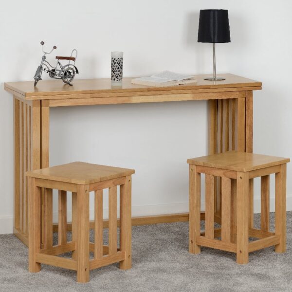 Radstock Foldaway Wooden Dining Table With 2 Oak Stools