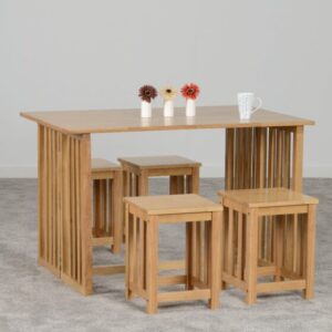 Radstock Foldaway Wooden Dining Table With 4 Oak Stools