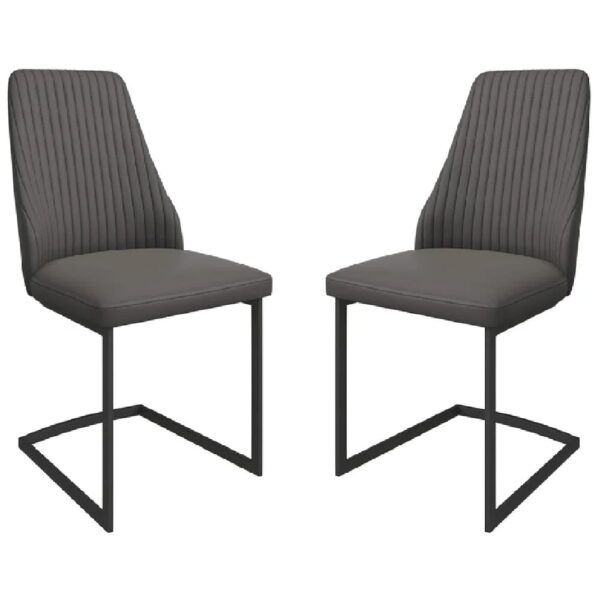 Ramona Dark Grey Leather Dining Chairs With Black Legs In Pair