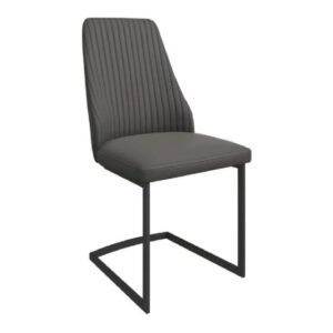 Ramona Leather Dining Chair With Black Legs In Dark Grey