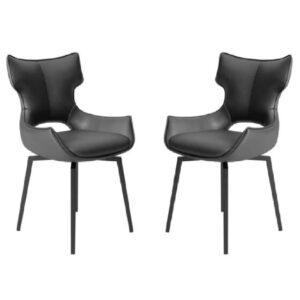 Rayong Grey Leather Dining Chairs With Black Legs In Pair