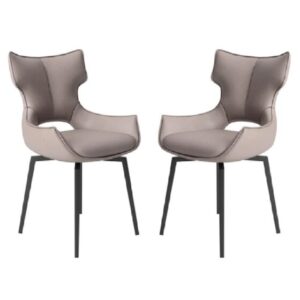 Rayong Taupe Leather Dining Chairs With Black Legs In Pair