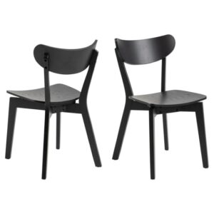 Reims Matt Black Rubberwood Dining Chairs In Pair