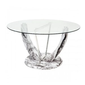 Riviera Glass Dining Table Round In Clear And Marble Effect