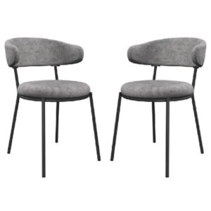 Safford Grey Fabric Dining Chairs With Grey Legs In Pair