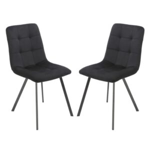 Sandy Squared Black Velvet Dining Chairs In Pair