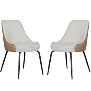 Santiago Biscuit Fabric Dining Chairs With Black Legs In Pair