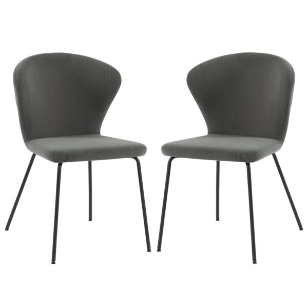 Sarnia Dark Grey Corduroy Fabric Dining Chairs In Pair