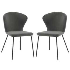 Sarnia Dark Grey Corduroy Fabric Dining Chairs In Pair