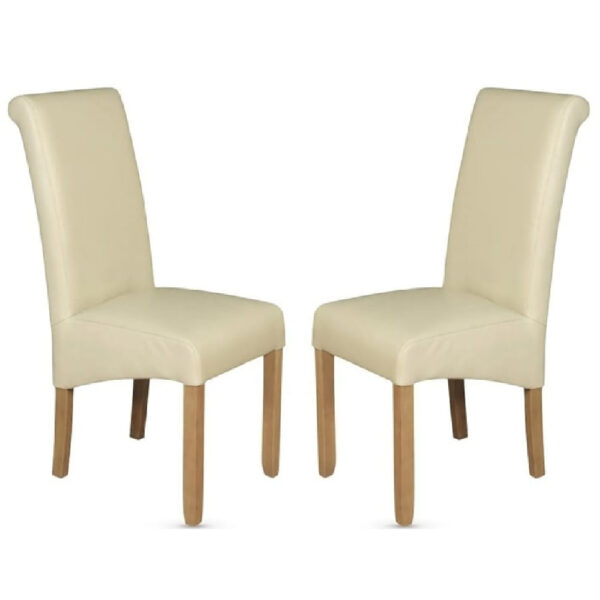 Seguin Cream Faux Leather Dining Chairs With Oak Legs In Pair