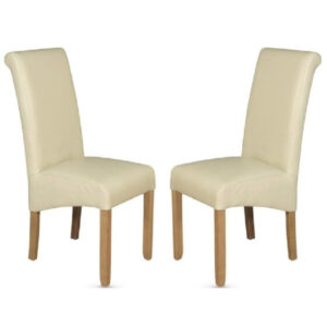 Seguin Cream Faux Leather Dining Chairs With Oak Legs In Pair