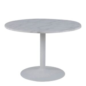 Tama White Marble Dining Table Round In Metal Base