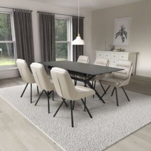 Tarsus Black Ceramic Extending Dining Table 6 Addis Cream Chairs