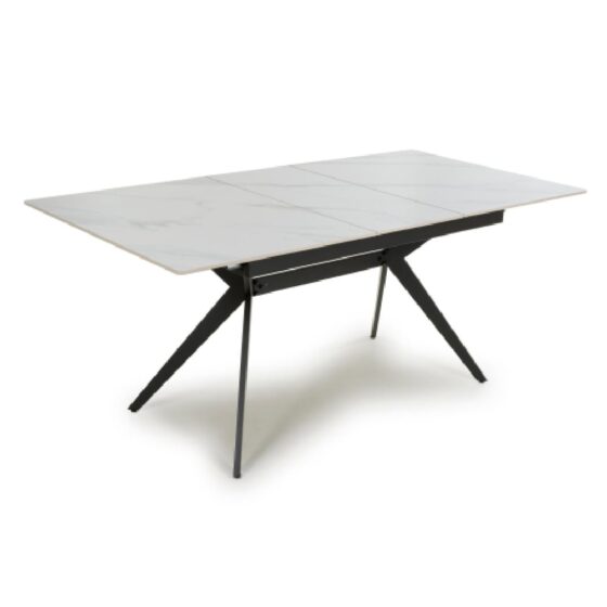 Tarsus Ceramic Extending Dining Table With Metal Legs In White