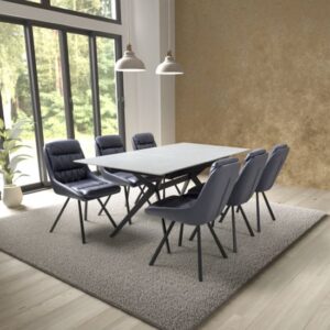 Tarsus Grey Ceramic Extending Dining Table 6 Addis Blue Chairs