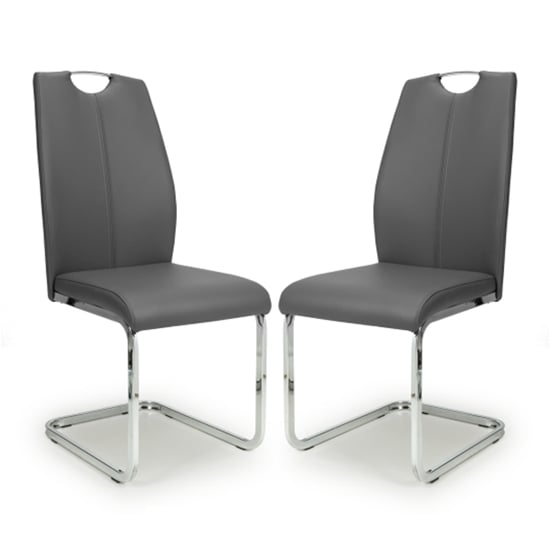 Towson Grey Leather Dining Chairs With Chrome Base In Pair