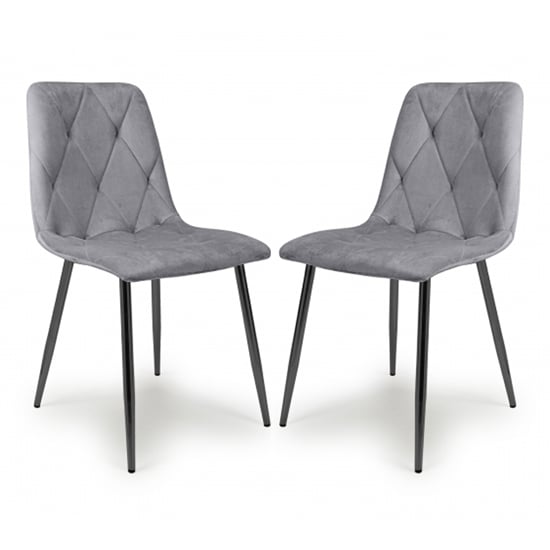 Vestal Grey Velvet Dining Chairs With Black Legs In Pair