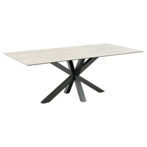 Hyeres Ceramic Dining Table In Anista Grey With Matt Black Legs